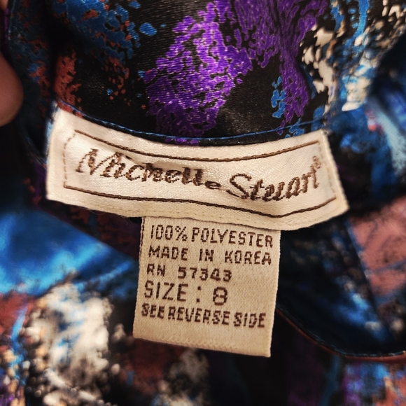 Vintage Michelle Stuart Sz M Magenta Paisley Cottagecore Blouse Retro Satin Feel - Picture 11 of 11